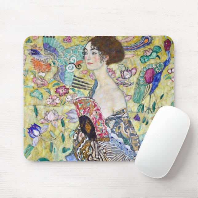 Tapis De Souris Dame avec un ventilateur, Gustav Klimt (Avec souris)
