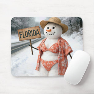 Tapis De Souris Dame Bonhomme de Neige faisant de l'auto-stop avec