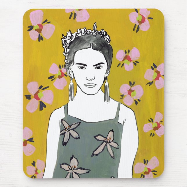 Tapis De Souris Dame en fleurs roses - Jaune (Devant)
