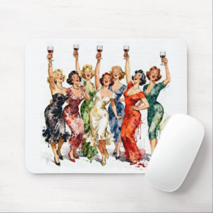 Tapis De Souris Dames de soirée rétro au vin rouge