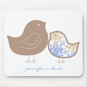 Tapis De Souris Damier bleu fantaisiste maman et poussin bébé garç