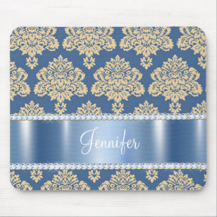 Tapis De Souris Damier métallisé bleu, personnalisé avec des stras