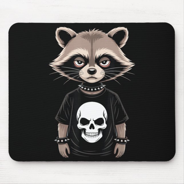 Tapis De Souris Dark Emo Raccoon With Skull Punk Style Alternative (Devant)