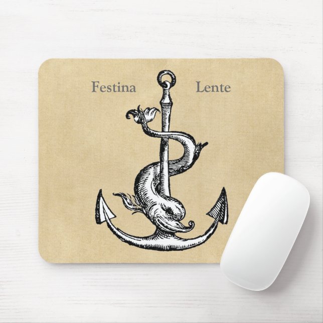 Tapis De Souris Dauphin et Ancre - Festina Lente (Avec souris)