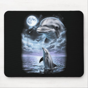 Tapis De Souris Dauphin hurlant à la lune Animal marin rétro 90s