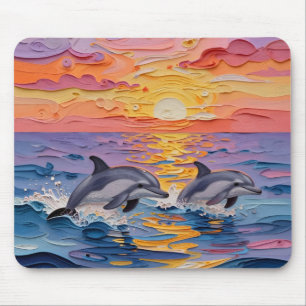 Tapis De Souris Dauphins Impasto et vagues océaniques