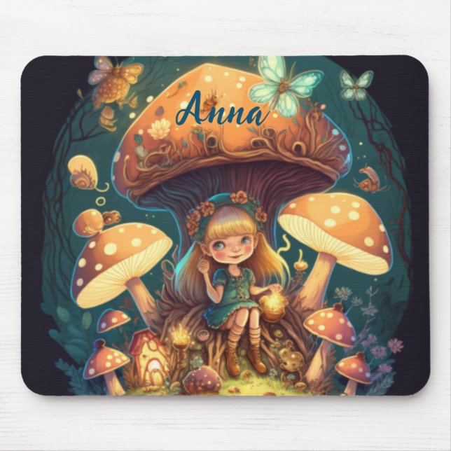 Tapis De Souris De beaux elfes mignons jouent sous les champignons (Devant)