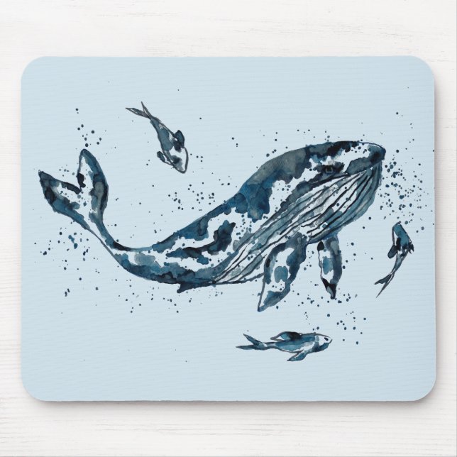 Tapis de souris de bleu de baleine d'aquarelle (Devant)