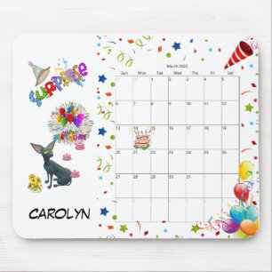 Tapis de souris de calendrier de mars 2022 Joyeux 