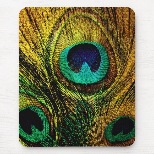 Tapis de souris de motif de plume de paon d'or (Devant)