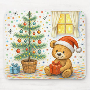 Tapis de souris de Noël avec un ours en peluche mi