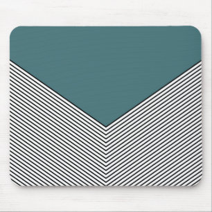 Tapis De Souris Décor de chevron noir et blanc et triangle bleu