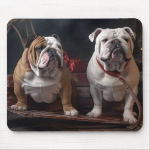 Tapis De Souris Décor de Noël Bulldog Snowy Sleigh
