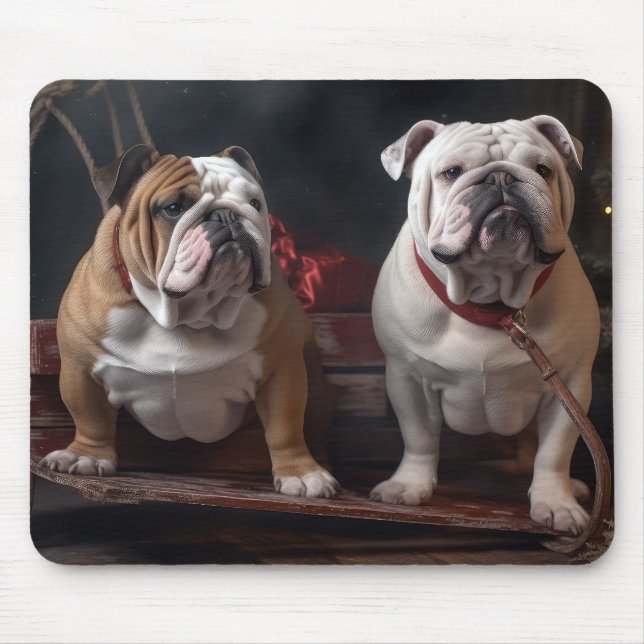Tapis De Souris Décor de Noël Bulldog Snowy Sleigh (Devant)