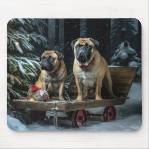 Tapis De Souris Décor de Noël Bullmastiff Snowy Sleigh