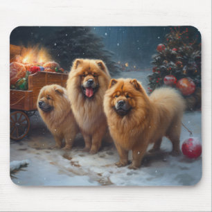 Tapis De Souris Décor de Noël Chow Chow Snowy Sleigh