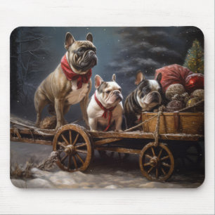 Tapis De Souris Décor de Noël de Bulldog Snowy Sleigh