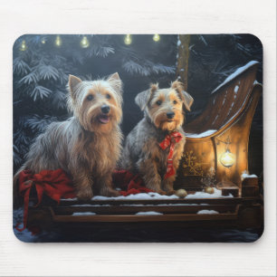 Tapis De Souris Décor de Noël de Terrier australien Snowy Sleigh