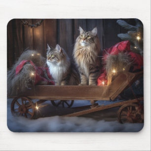 Tapis De Souris Décor de Noël du Maine Coon Snowy Sleigh