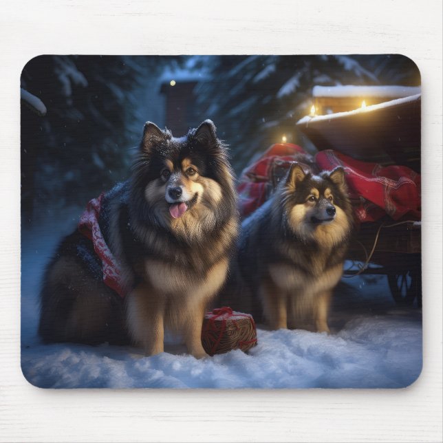 Tapis De Souris Décor de Noël Lapphund Snowy Sleigh (Devant)