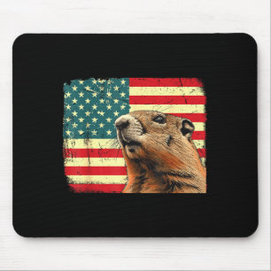 Tapis De Souris Décorations Jour de la marmotte 2025 Drapeau améri