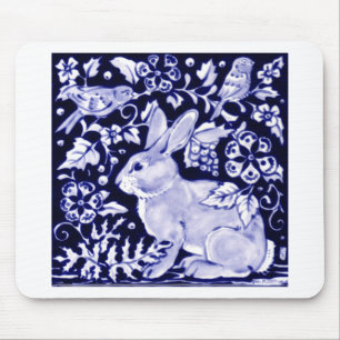 Tapis De Souris Dedham Blue Rabbit, Classic Blue & White Design