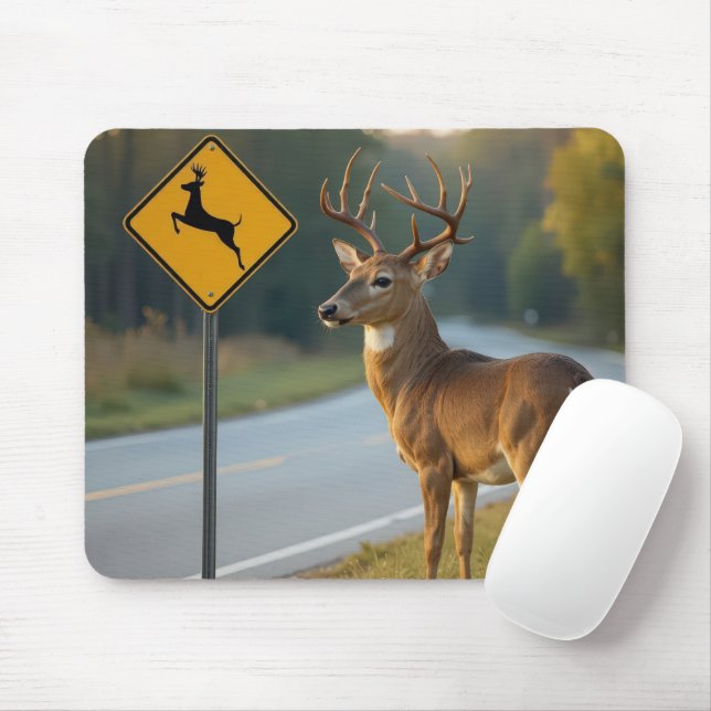 Tapis De Souris Deer Crossing Sign (Avec souris)