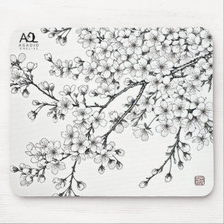 Tapis De Souris Délicat art en fleurs de cerises en monochrome