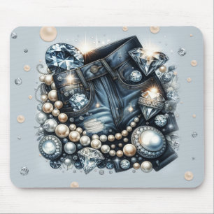 Tapis De Souris Denim Diamants & Perles Jeans Bling