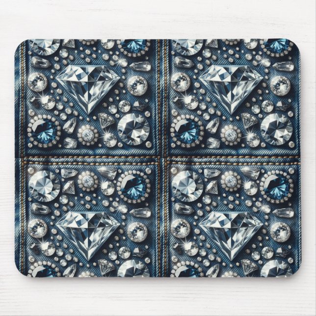 Tapis De Souris Denim & Diamonds Bling Bijou Glamour Bijoux (Devant)