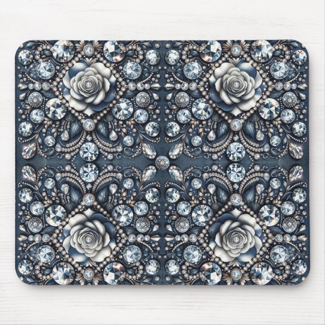 Tapis De Souris Denim & Diamonds Glam Bling Bijoux Roses (Devant)