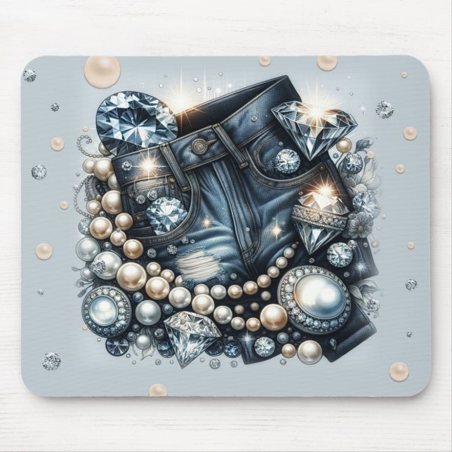 Tapis De Souris Denim Diamonds & Pearls Jeans Bling (Devant)