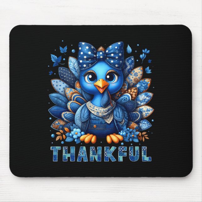 Tapis De Souris Denim Thankful Turkey Grandma Mama Mom Give Thanks (Devant)