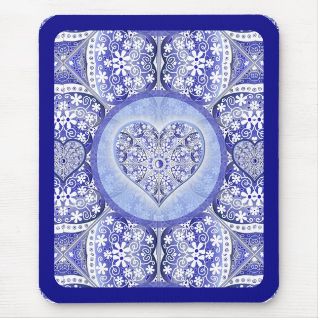 Tapis De Souris Dentelle en céramique Bleu de Grèce (Devant)