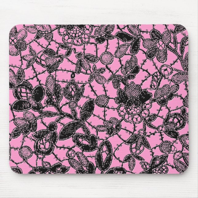 Tapis De Souris dentelle noire sur le féminin rose (Devant)