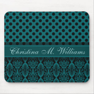 Tapis De Souris Dentelle Victorienne Noir Turquoise Damas Polka Mo