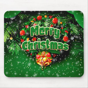 Tapis De Souris Des cloches d'or de Noël Joyeux Vert