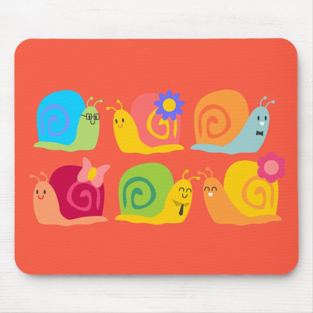 Tapis De Souris Des escargots joyeux, de mignons escargots (Devant)
