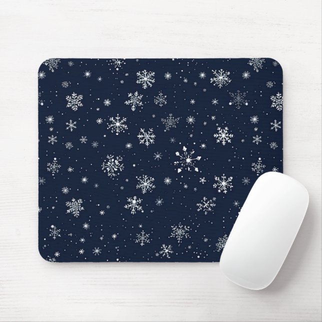 Tapis De Souris Des flocons blancs sur un Arrière - plan bleu fonc (Avec souris)