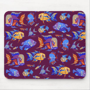Tapis De Souris Des poissons tropicaux amusants sur le violet fonc