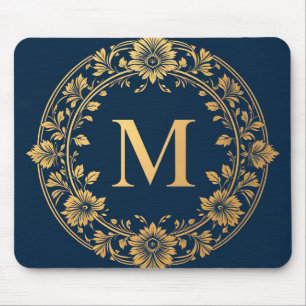 Tapis De Souris Design de monogramme floral or élégant
