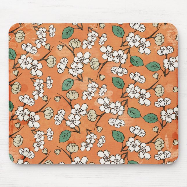 Tapis De Souris Design floral blanc sur orange (Devant)