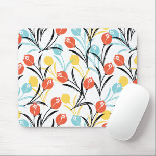 Tapis De Souris Design floral Motif de Tulipe en blanc