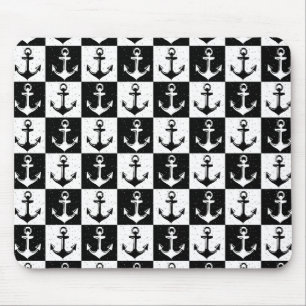 Tapis De Souris Design Motif Ancre en blanc noir