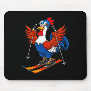 Tapis De Souris Dessin animé d'aventure de coq drôle de ski