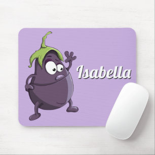 Tapis De Souris Dessin d'aubergine mignonne sur Arrière - plan pou