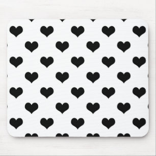 Tapis De Souris Dessin de coeurs adorables noir sur blanc