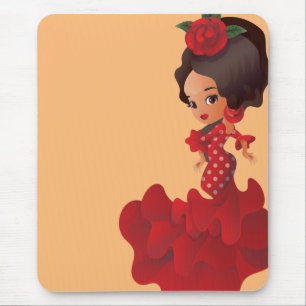 Tapis De Souris Dessin de Flamenco chibi kawaii fille