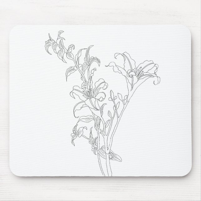 Tapis De Souris dessin de ligne de jour noir et blanc (Devant)