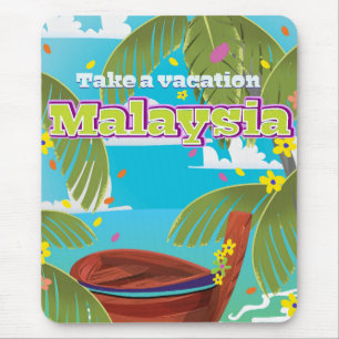 Tapis De Souris Dessin de Malaisie sur affiche de voyage.